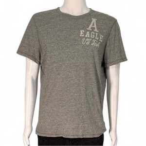 American Eagle Mens Athletic Fit T-Shirt Grey Heather Graphic Tee Large